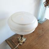 Antique brass lamp and frosted glass