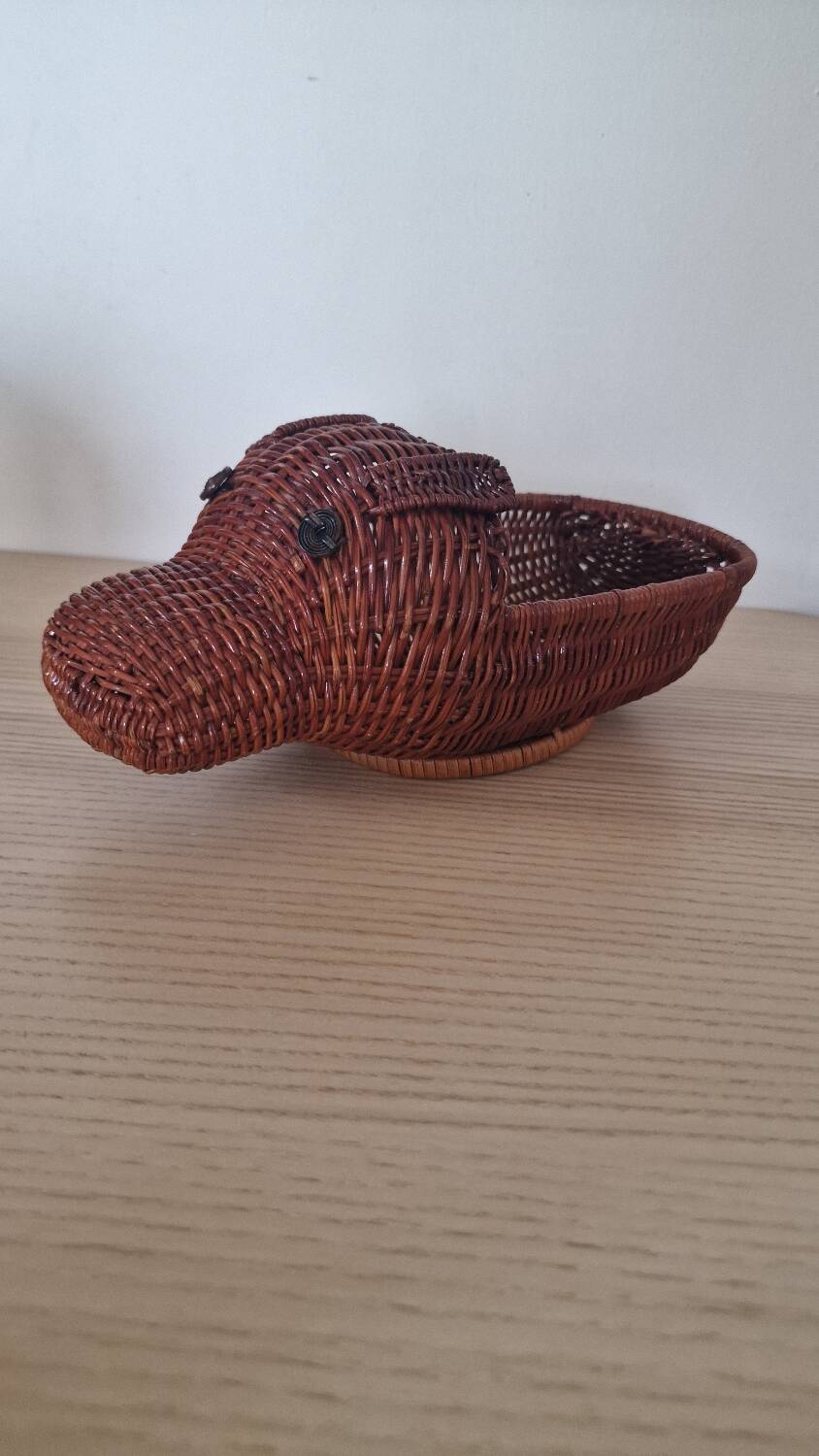Hippopotamus zoomorphic wicker basket