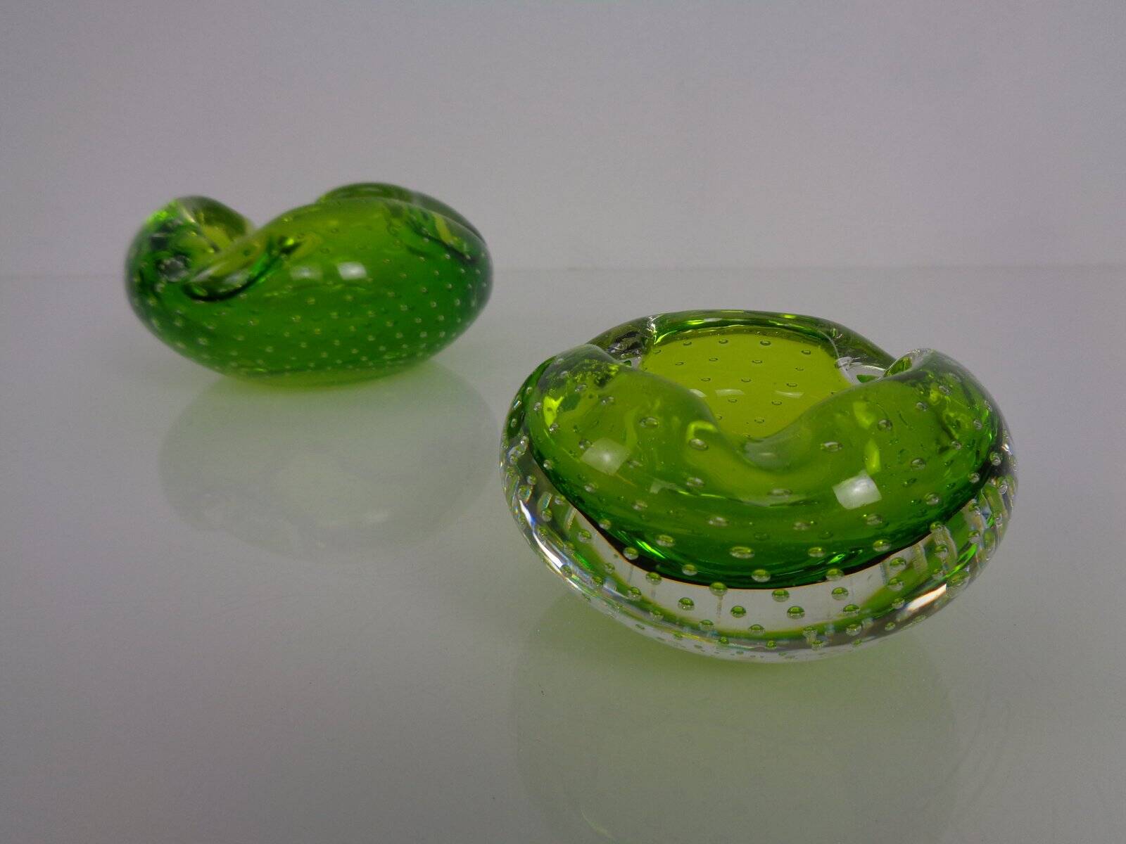 Green Sommerso Murano Glass Ashtrays, Italy, 1960s, Set of 2
