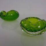 Green Sommerso Murano Glass Ashtrays, Italy, 1960s, Set of 2