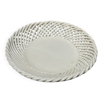 Coupelle plat en céramique tressée blanche