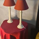 Pair of off-white lacquered wooden lamps 42x20