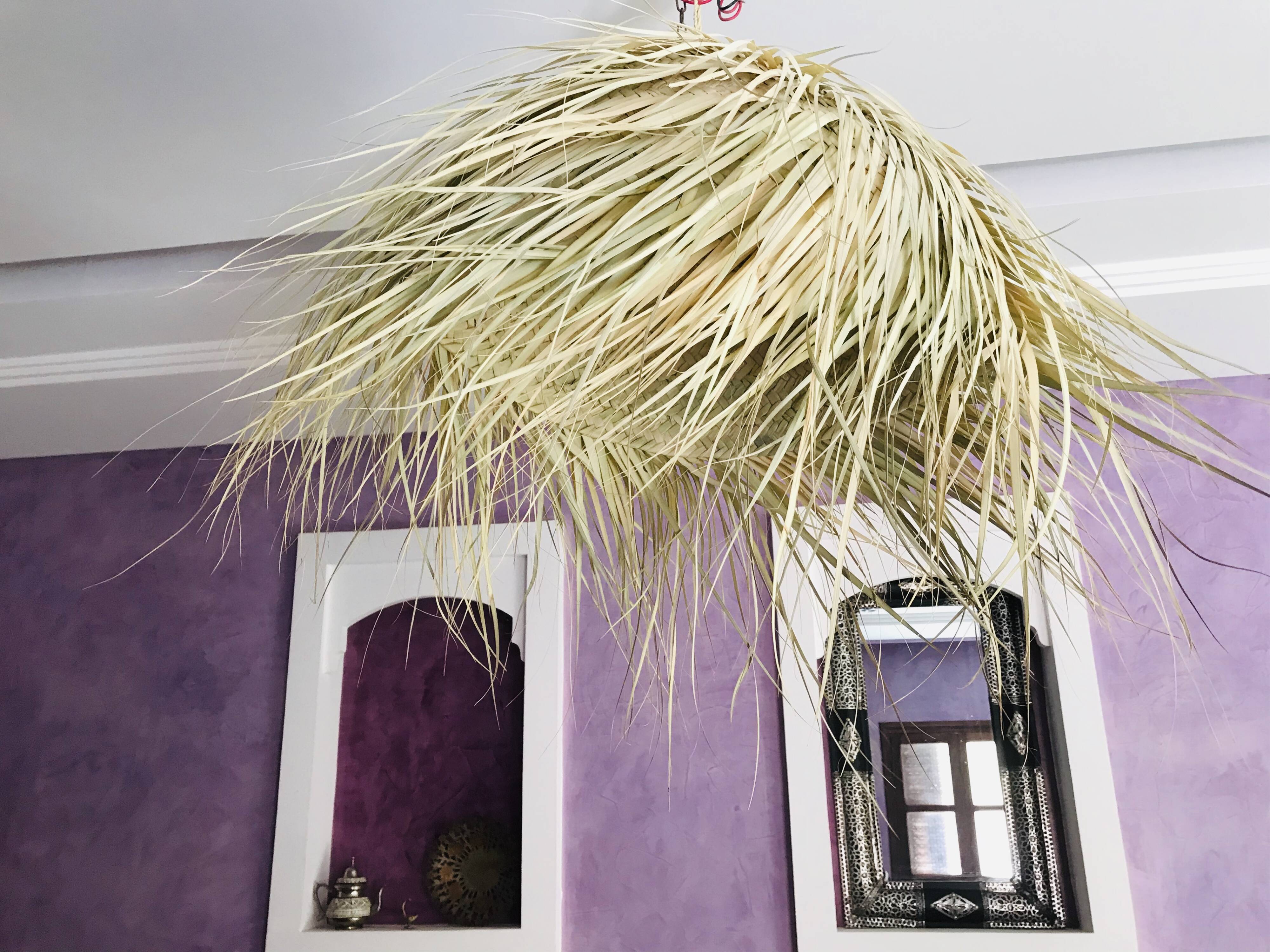 Bohemian straw pendant light 40cm - Ball, Wicker lampshade