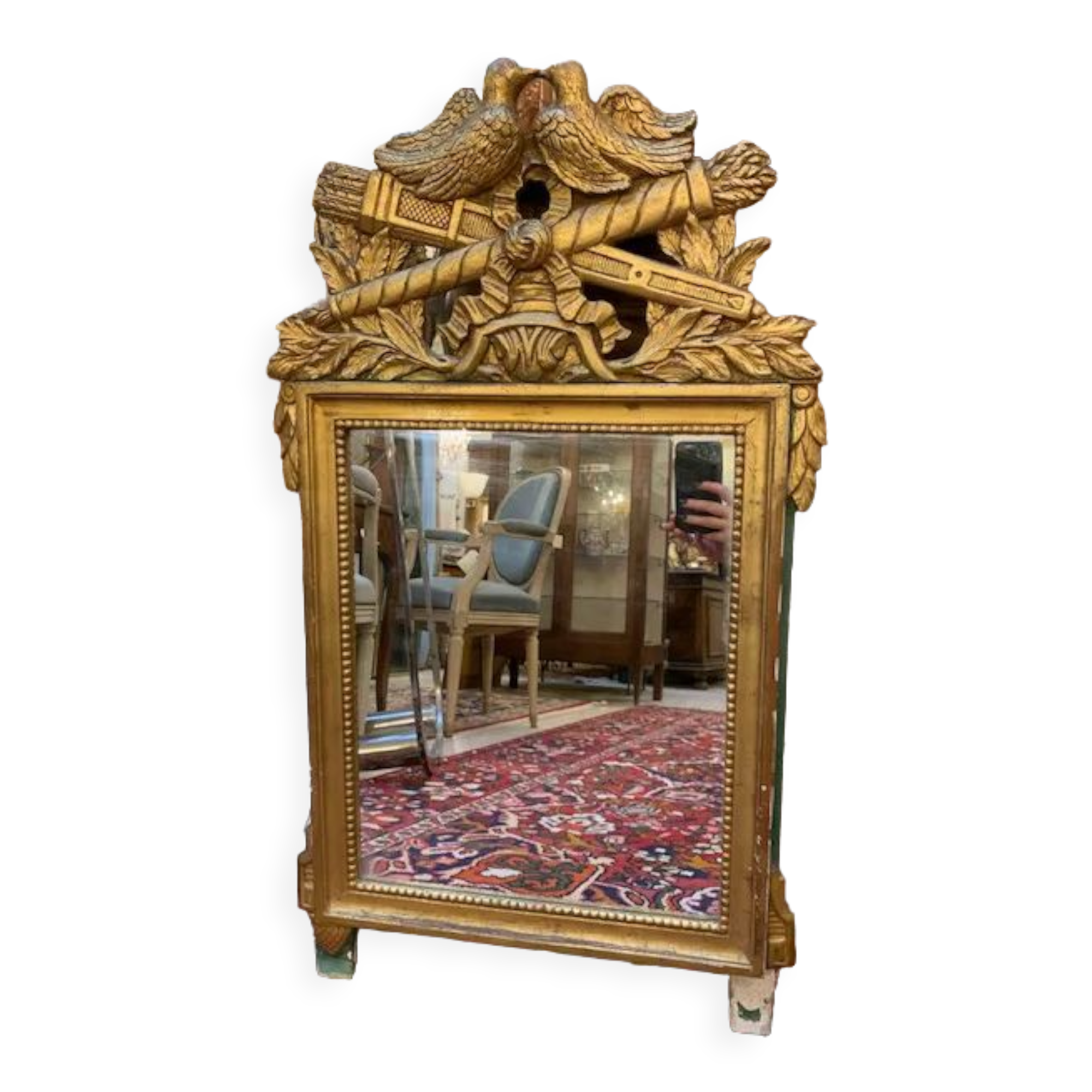 Miroir doré et vert en bois