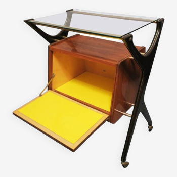 Italian bar cart with canary yellow interior, 1950s