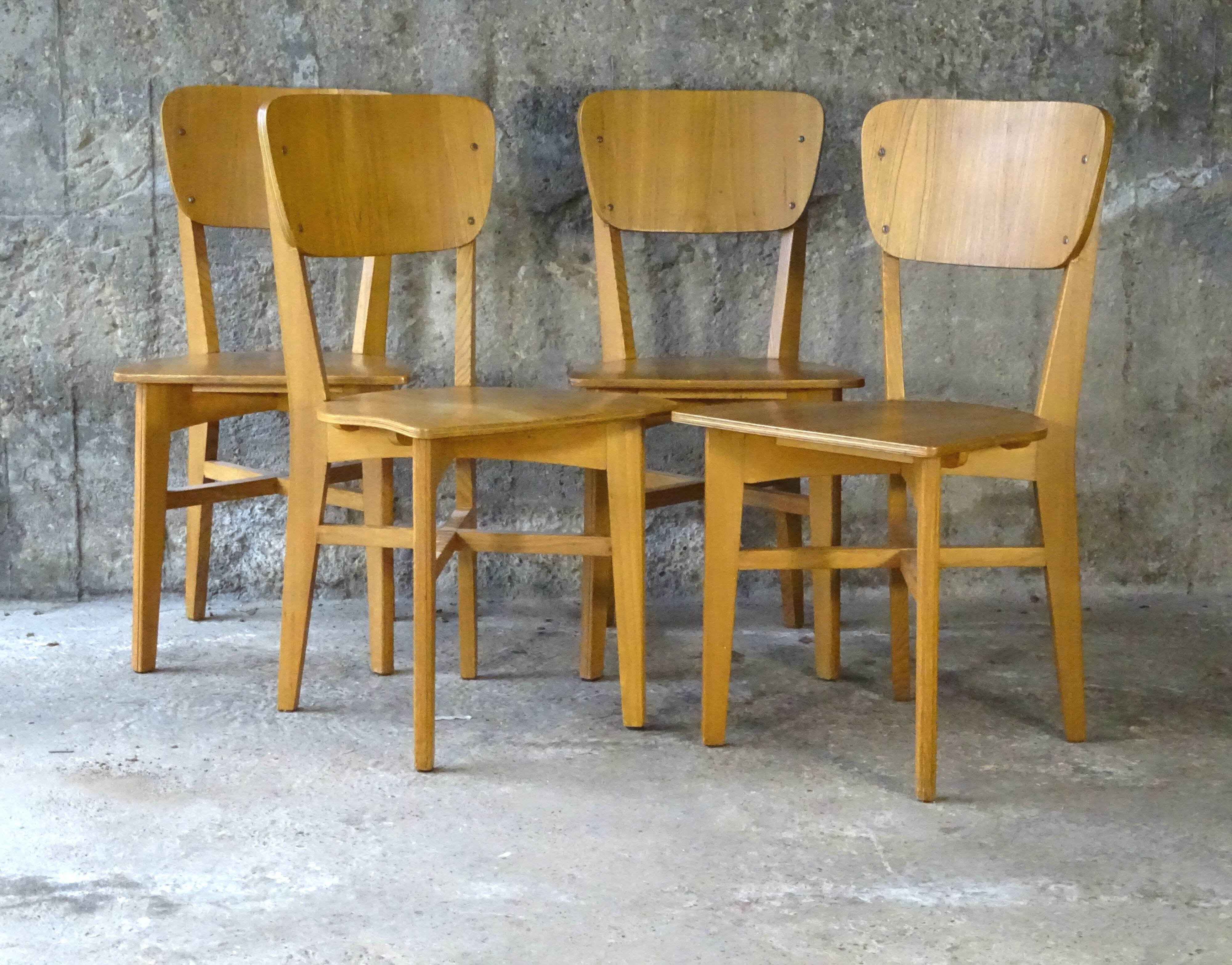 Set of 4 Prouvé "Recontruction" style chairs - reissued 1980 -