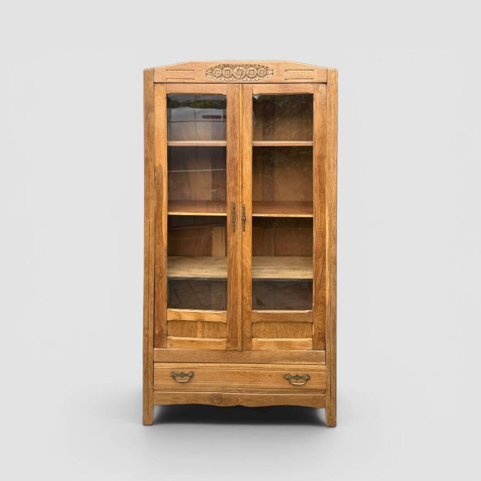 Parisian wardrobe with bevelled glass, blonde oak, Art Deco 1930.
