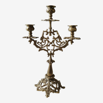 Chandelier candélabre antique 3 feux en bronze patiné doré. style baroque/rococo/shabby chic