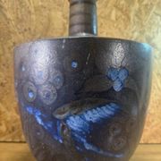 Primavera Art Deco vase, glazed stoneware with blue bird decoration by Marguerite Lehm.