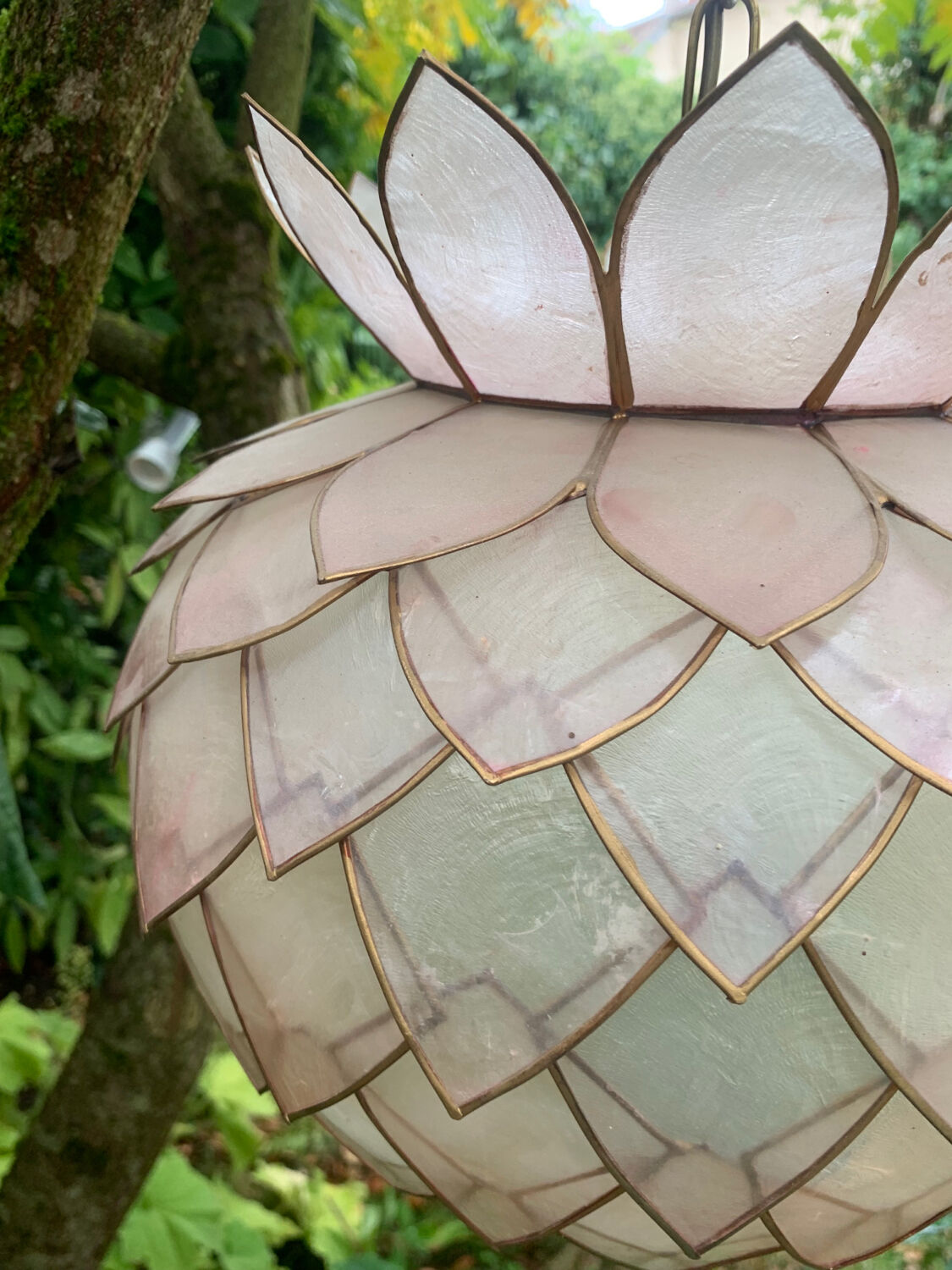 Chandelier, vintage mother-of-pearl lotus pendant 1980