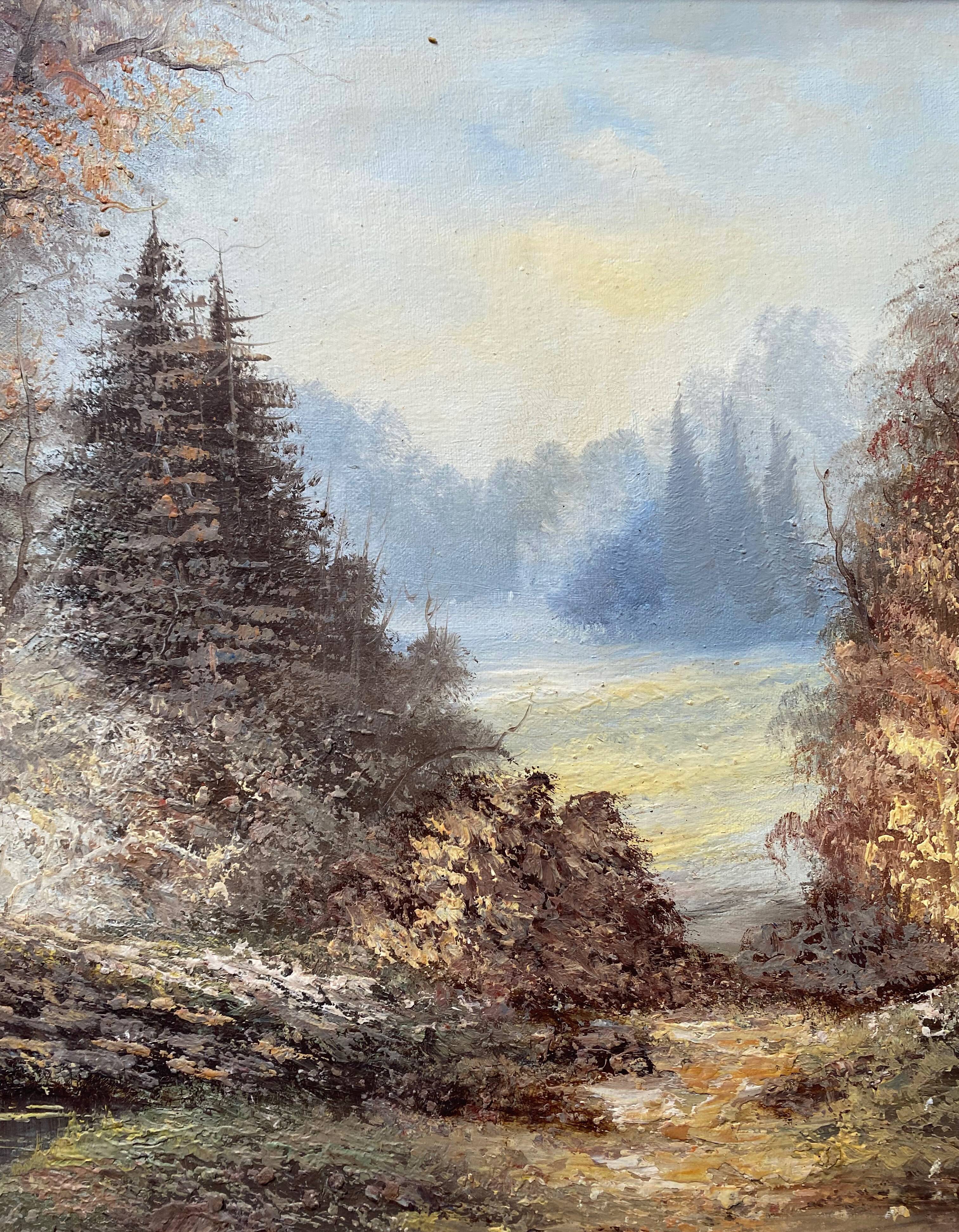 Painting "Lake and wooded landscape" HST signed Vernet + frame