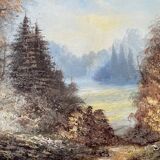 Painting "Lake and wooded landscape" HST signed Vernet + frame