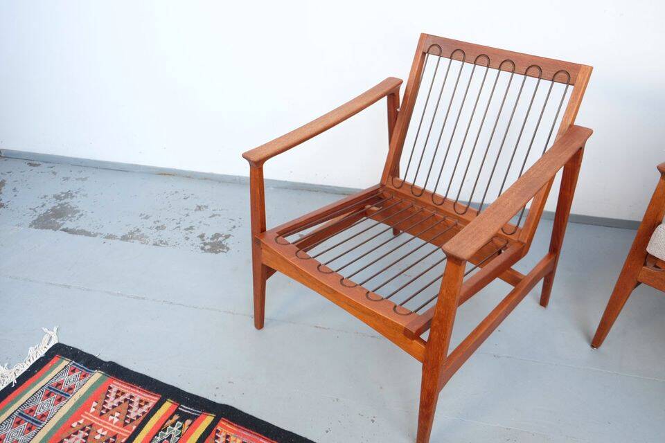 Vintage Thonet teak armchair, retro 1960s–70s style.