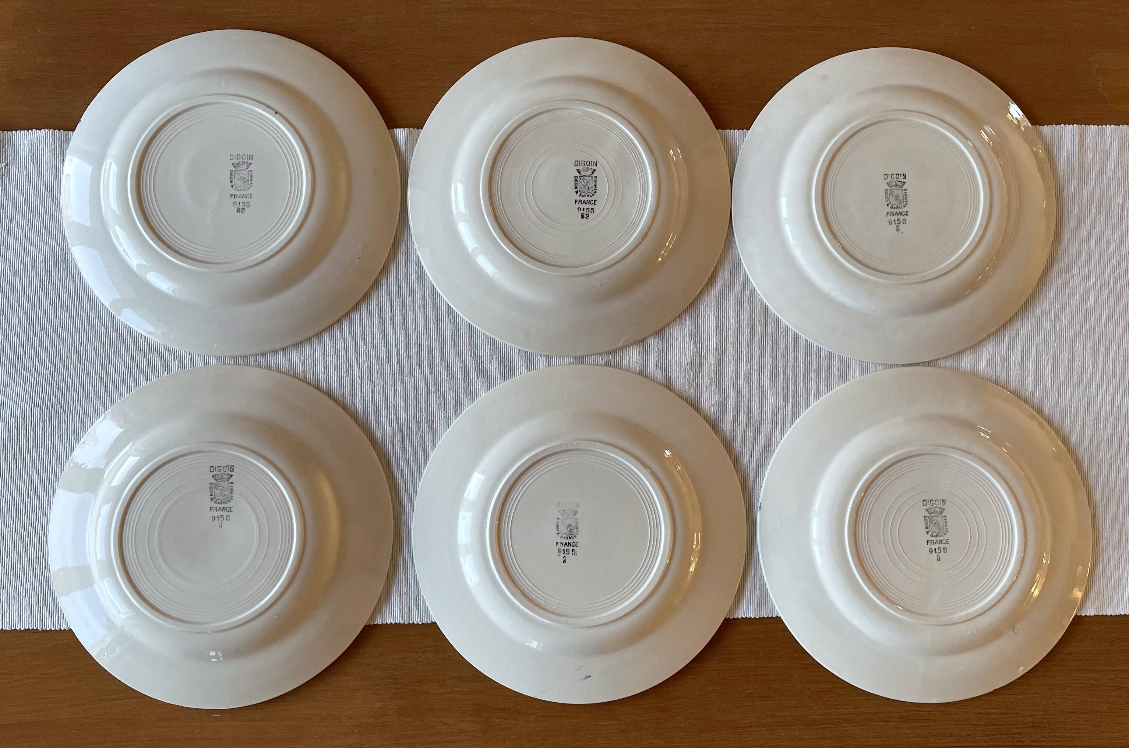 6 antique flat plates in Sarreguemines earthenware