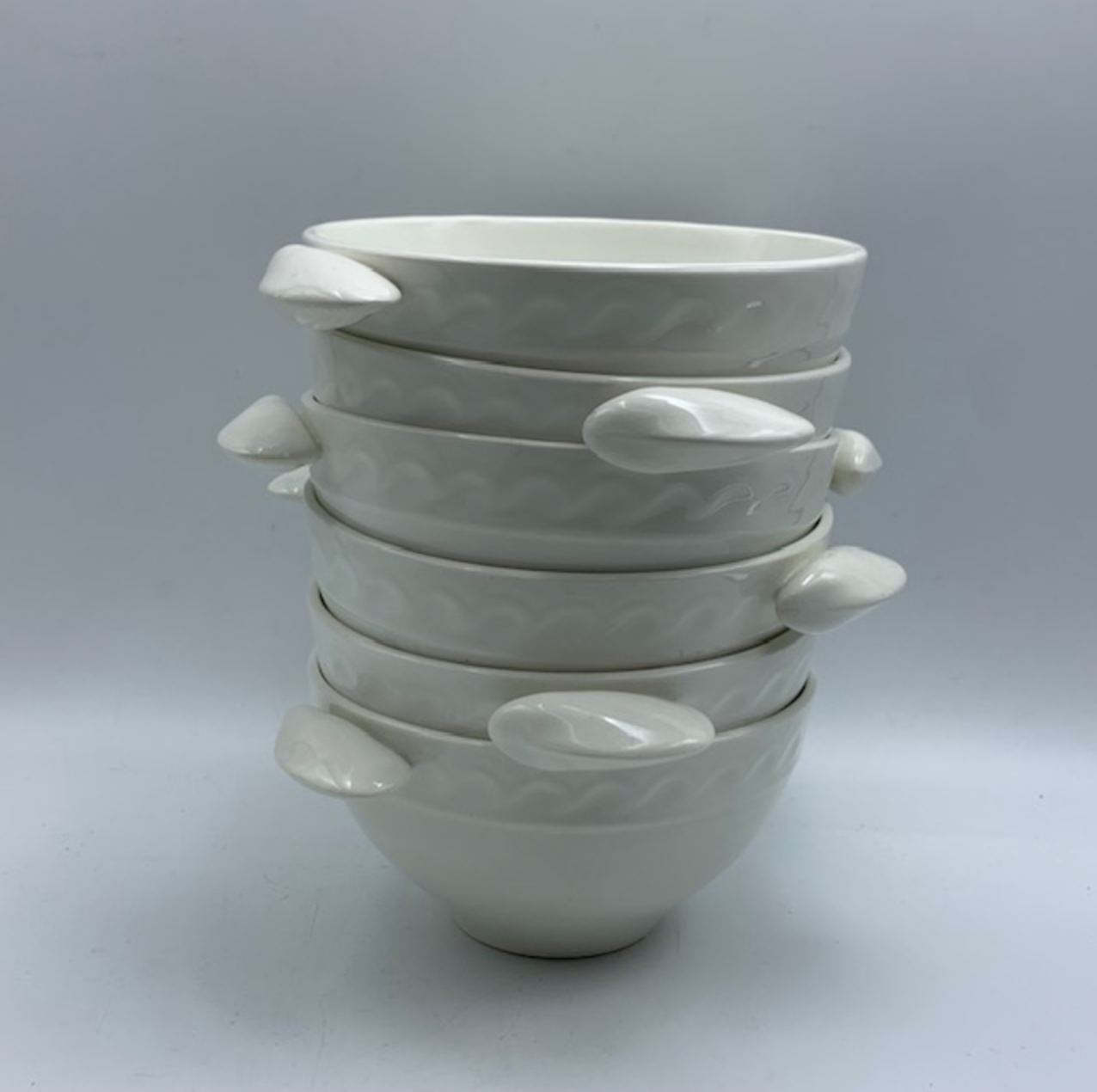 Six bowls for fish soup or Gien mussels