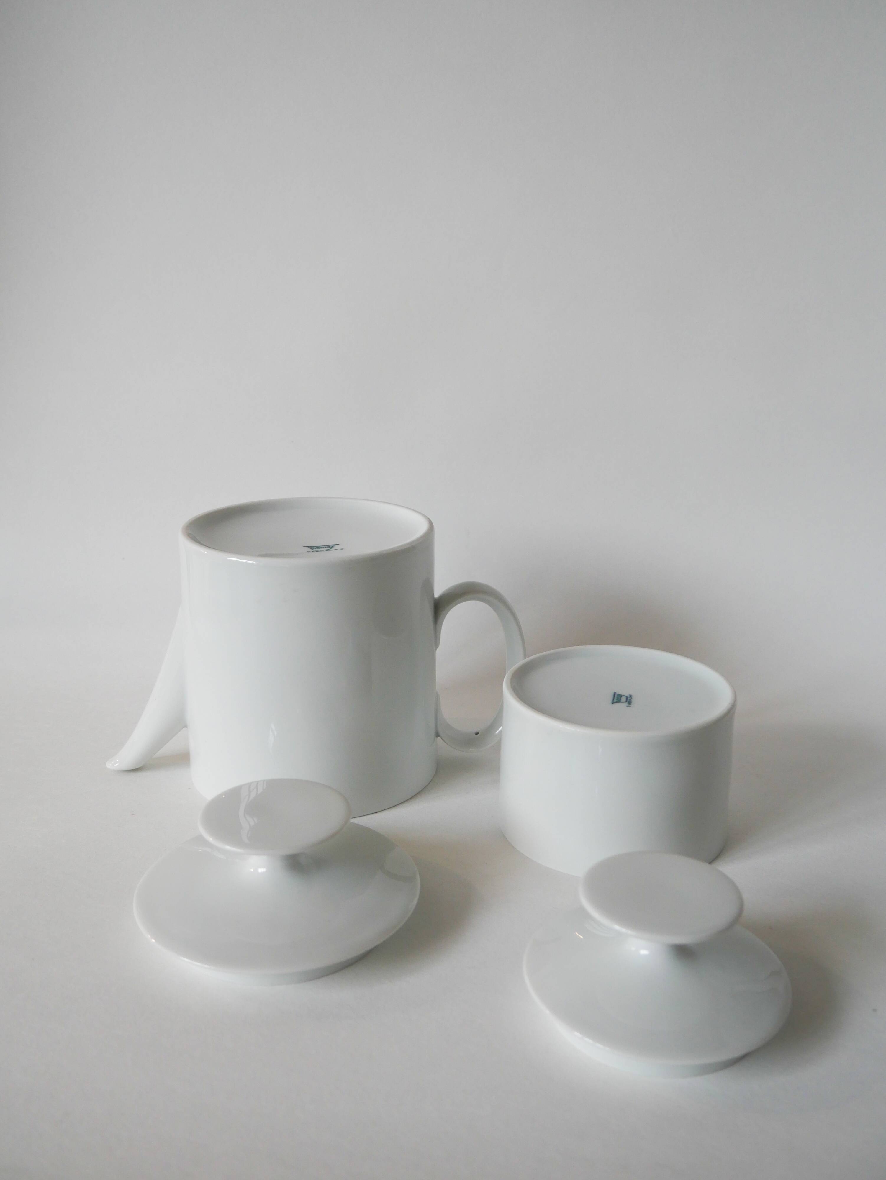 white ceramic teapot and sugar bowl Germany Thomas Design Modernist 1970