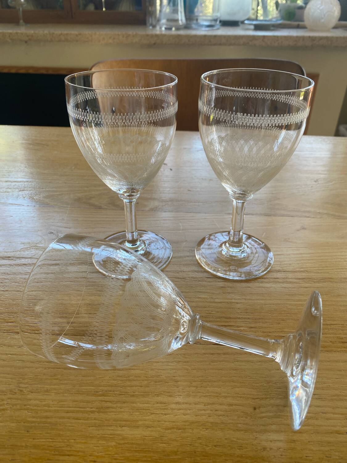 3 crystal wine glasses
