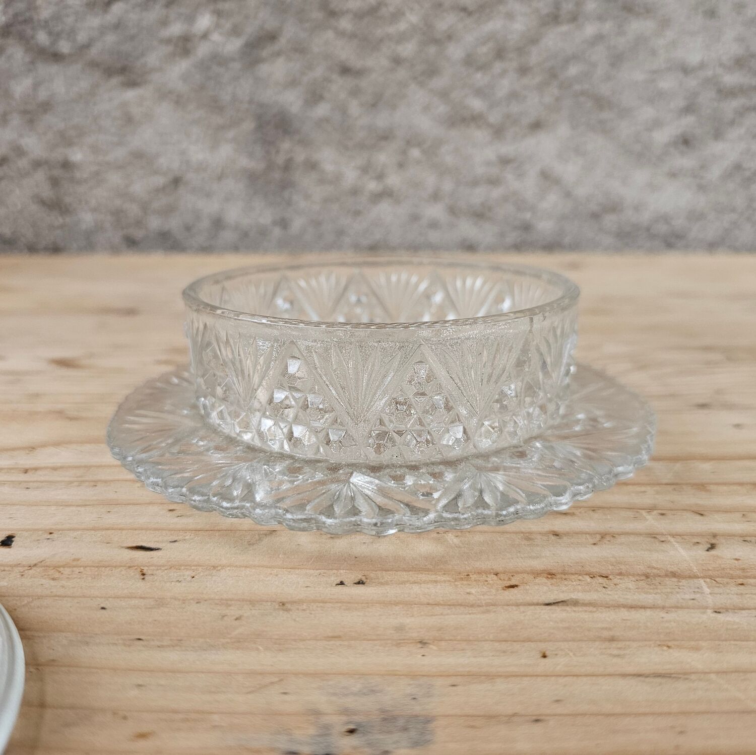 Round molded glass butter dish