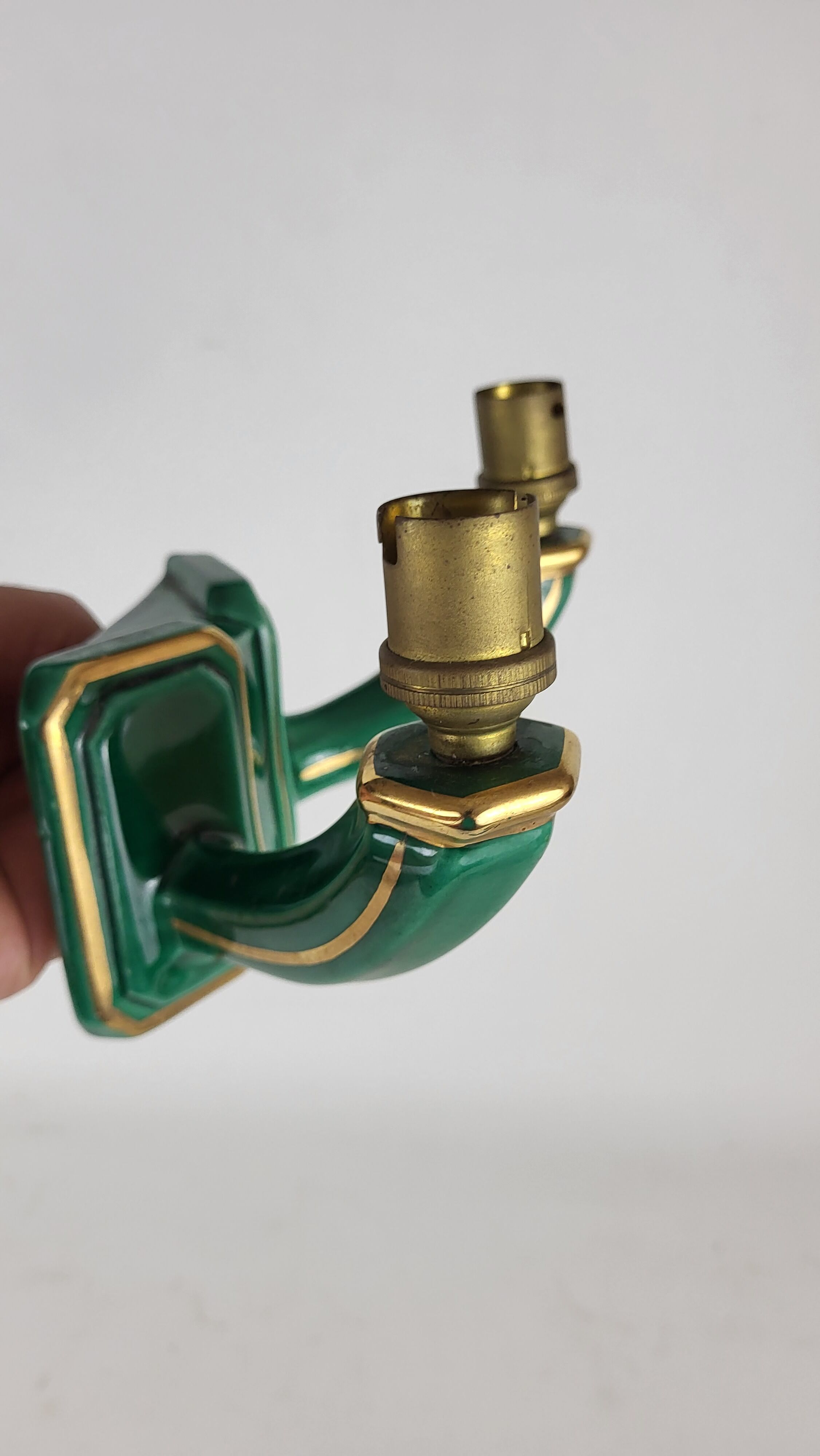 Vintage wall lamp in green and gold earthenware 40s