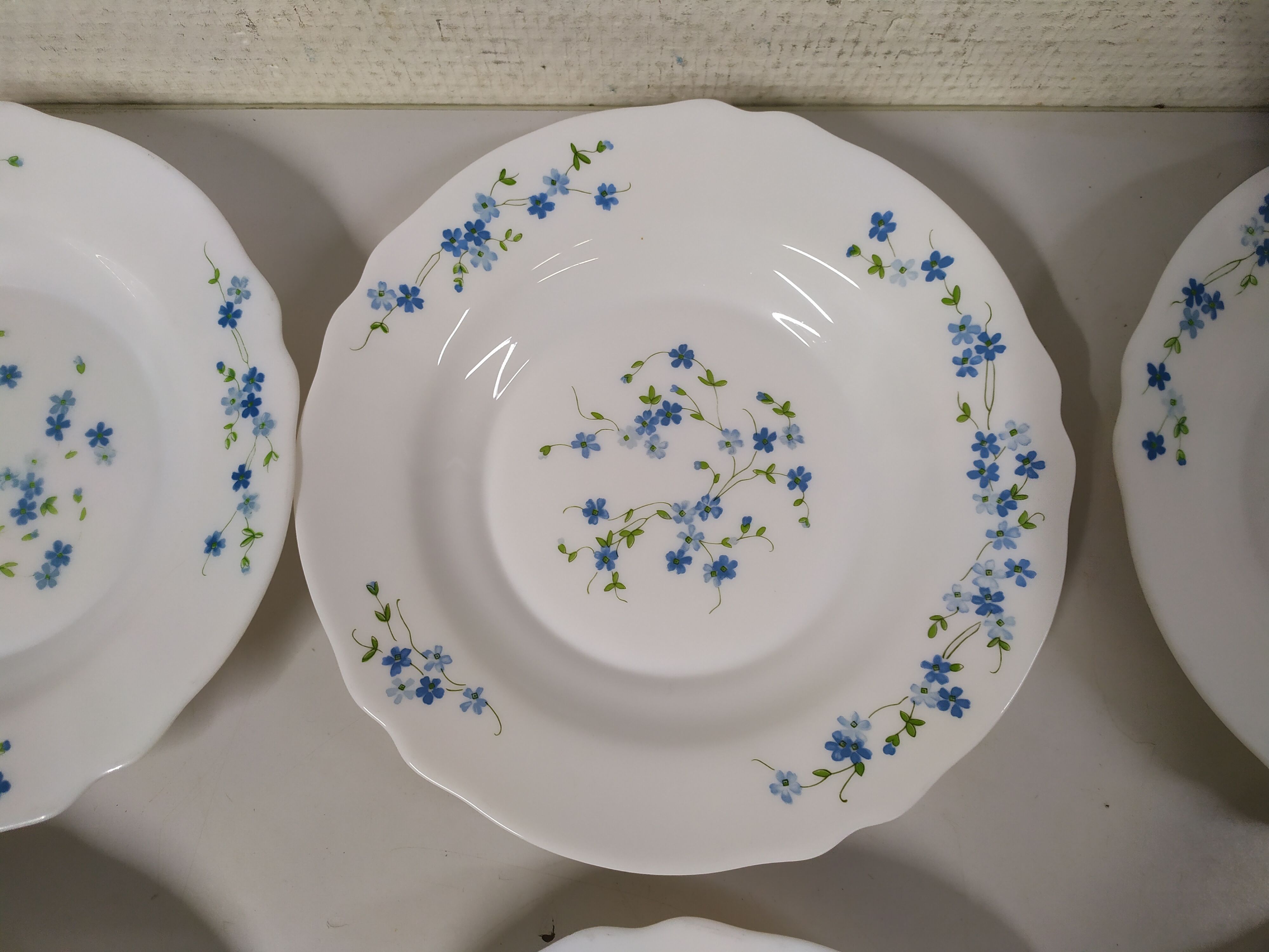 Set de 6 assiettes creuse  Arcopal Véronica myosotis fleur bleu vintage