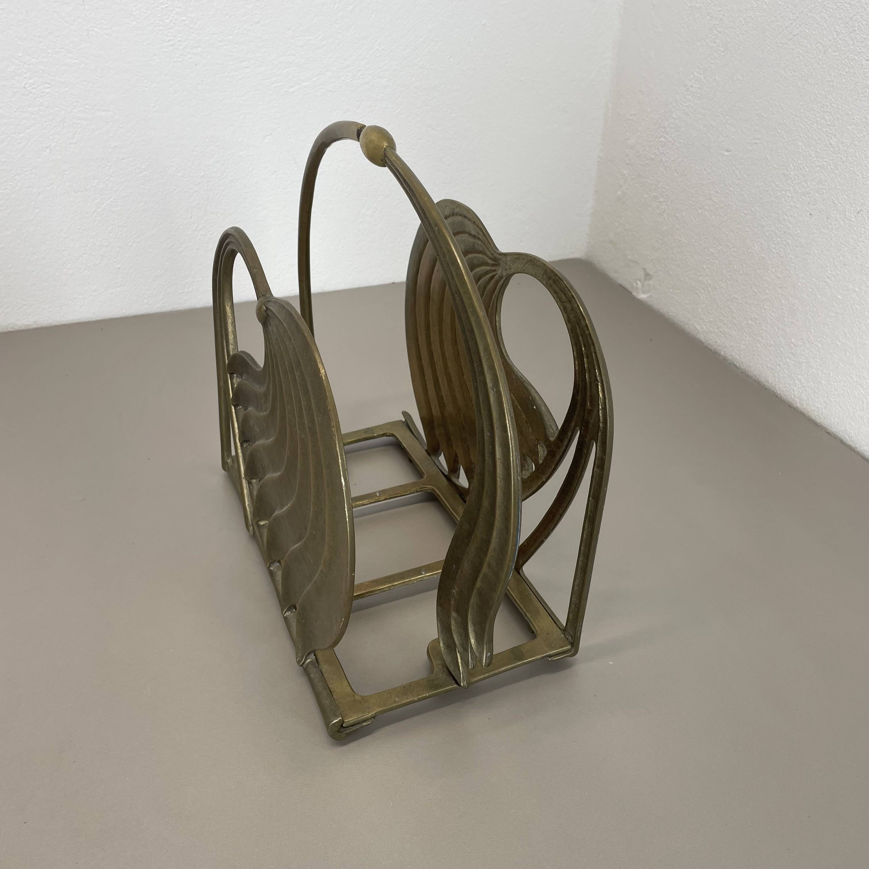 Hollywood Regency 4.8kg Brutalist Solid Brass Magazine Holder Stand, Italy