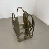 Hollywood Regency 4.8kg Brutalist Solid Brass Magazine Holder Stand, Italy