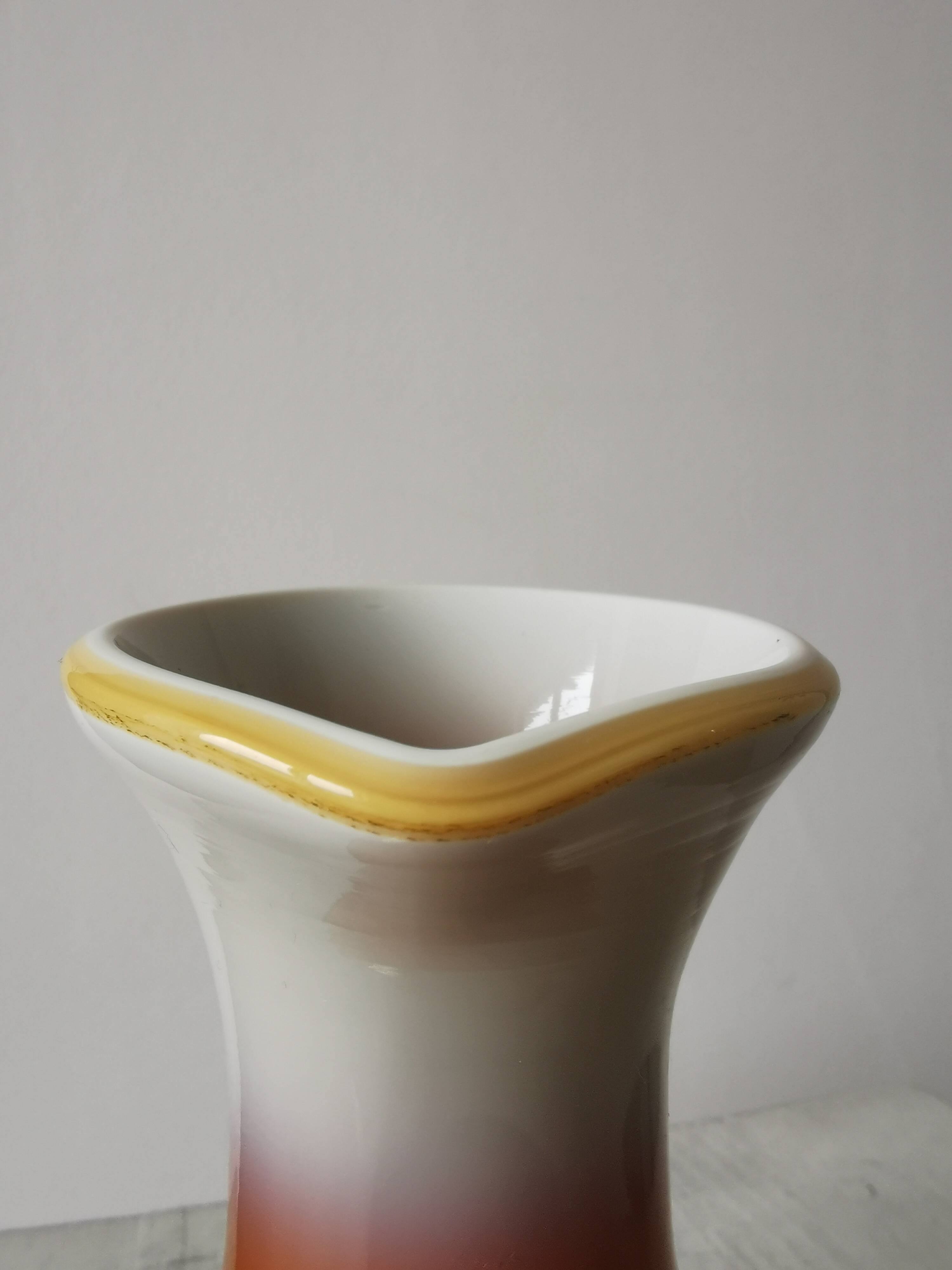 Vintage Murano Cased Glass Vase: Retro Orange Ceramic, 70s Yugoslavia