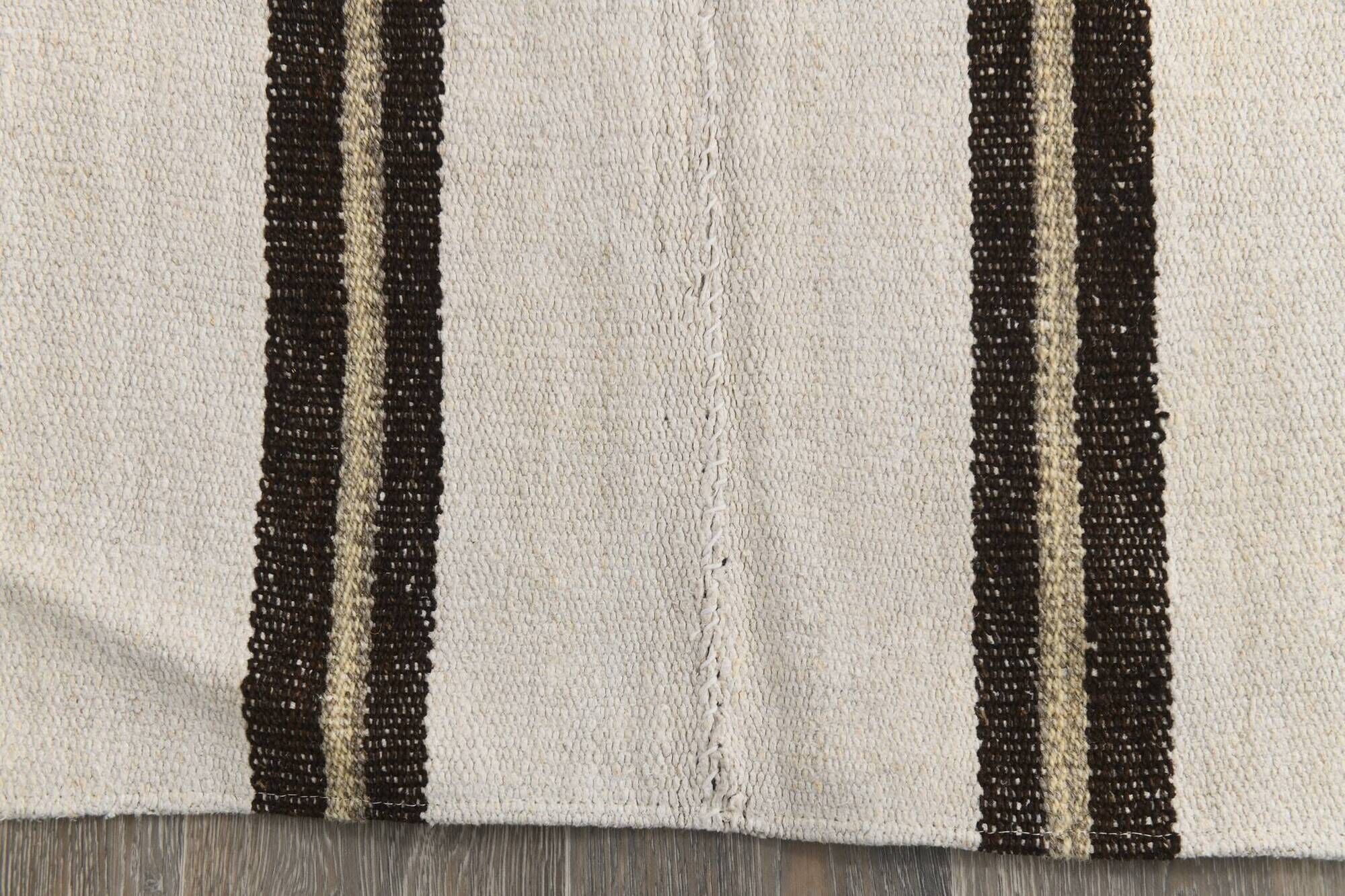 5x7 Turkish Hand-Woven Beige & Brown Striped Kilim Carpet, 144x202Cm