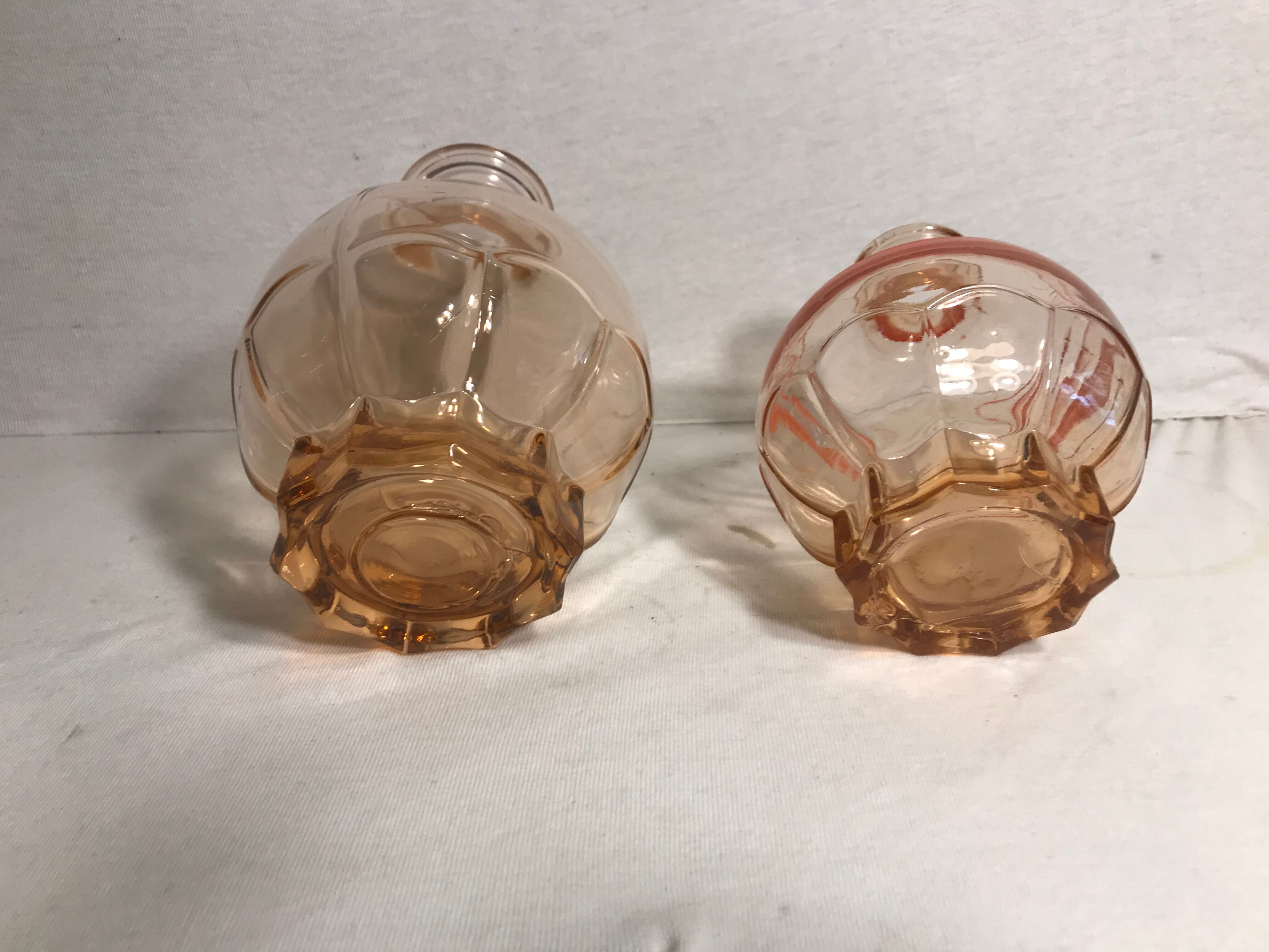 Pair Old Carafe ART DE CO Glass Rose Art of Vintage Table