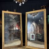 Paire De Miroirs Du Début Du XIXe En Bois Doré De Style Louis XVI