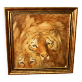 Huile sur toile "2 tigres"