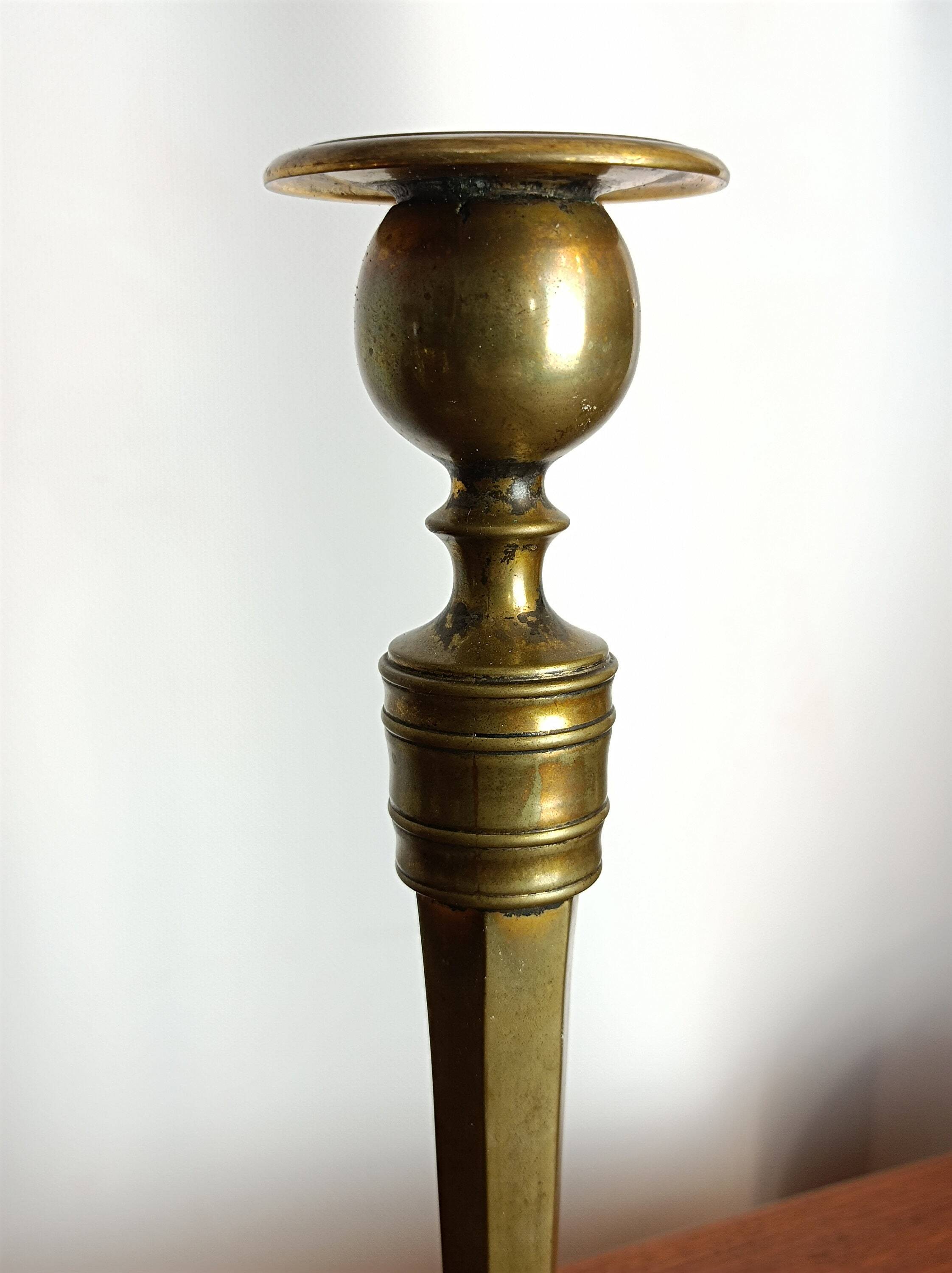 Pair of brass candlesticks, 19th century, neoclassical style.