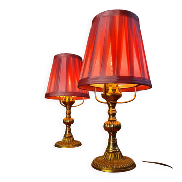 pair of brass lamps, bedside, bedroom, new lampshade 28x13, electrical working, superb