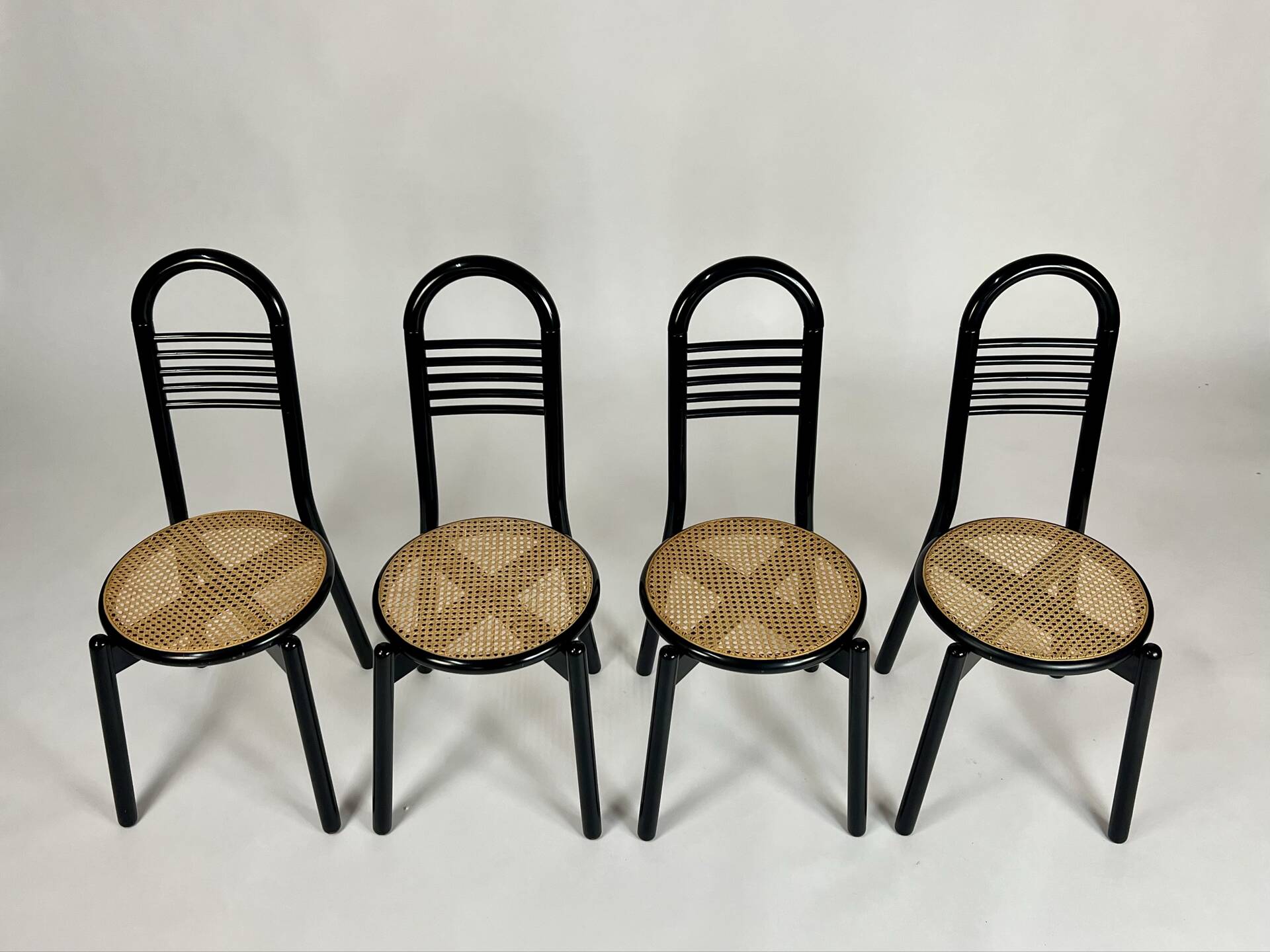 Set of four vintage chairs Viennese cane 80s Memphis by Antonio Sibau
