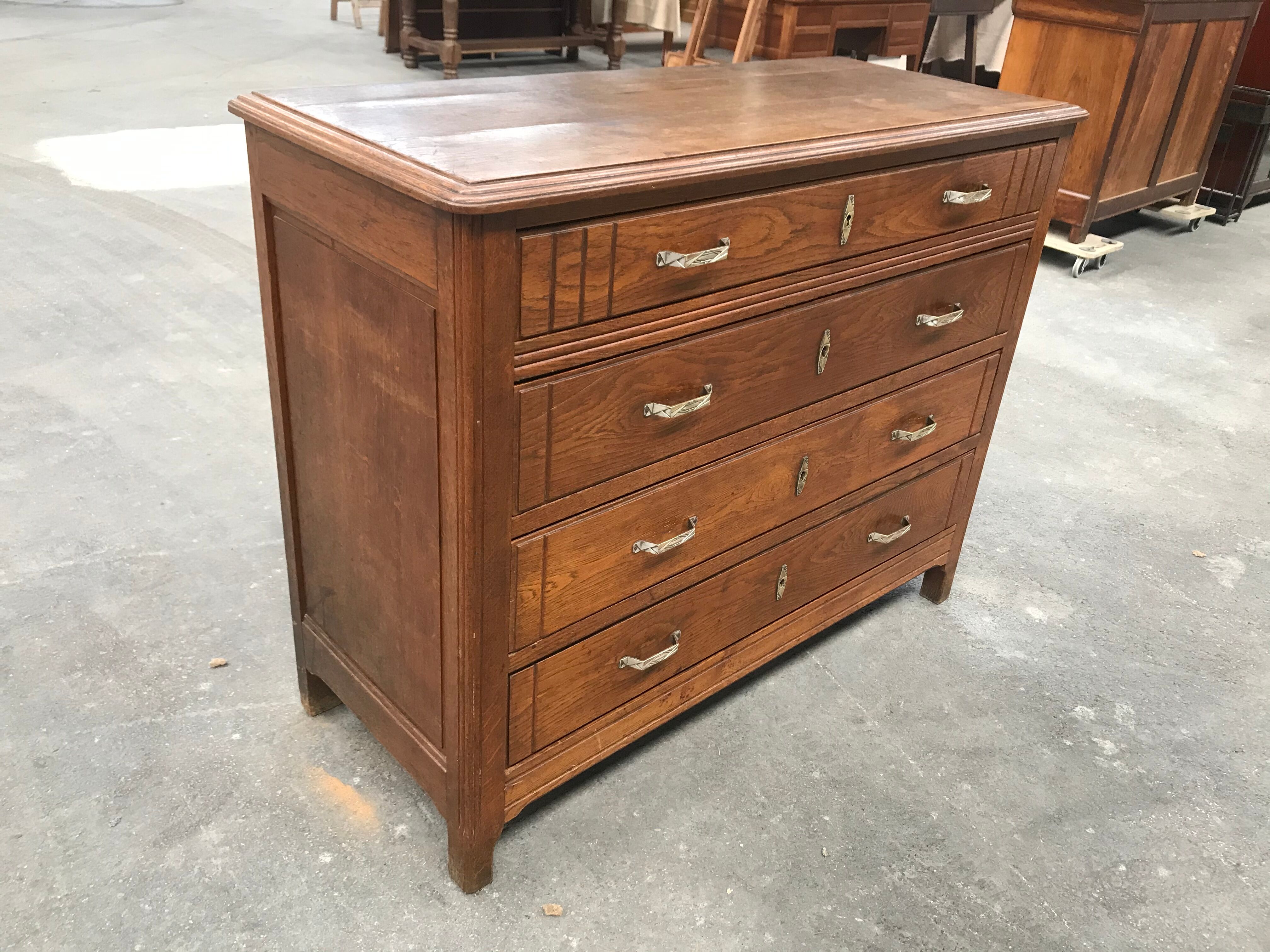 Art deco solid oak chest of drawers