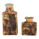 Two Swedish Vases, brutalist, stoneware and glazed collar, Curt Magnus Addin.