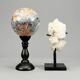 Decorative duo — Maligano jasper sphere & quartz clusters on bases