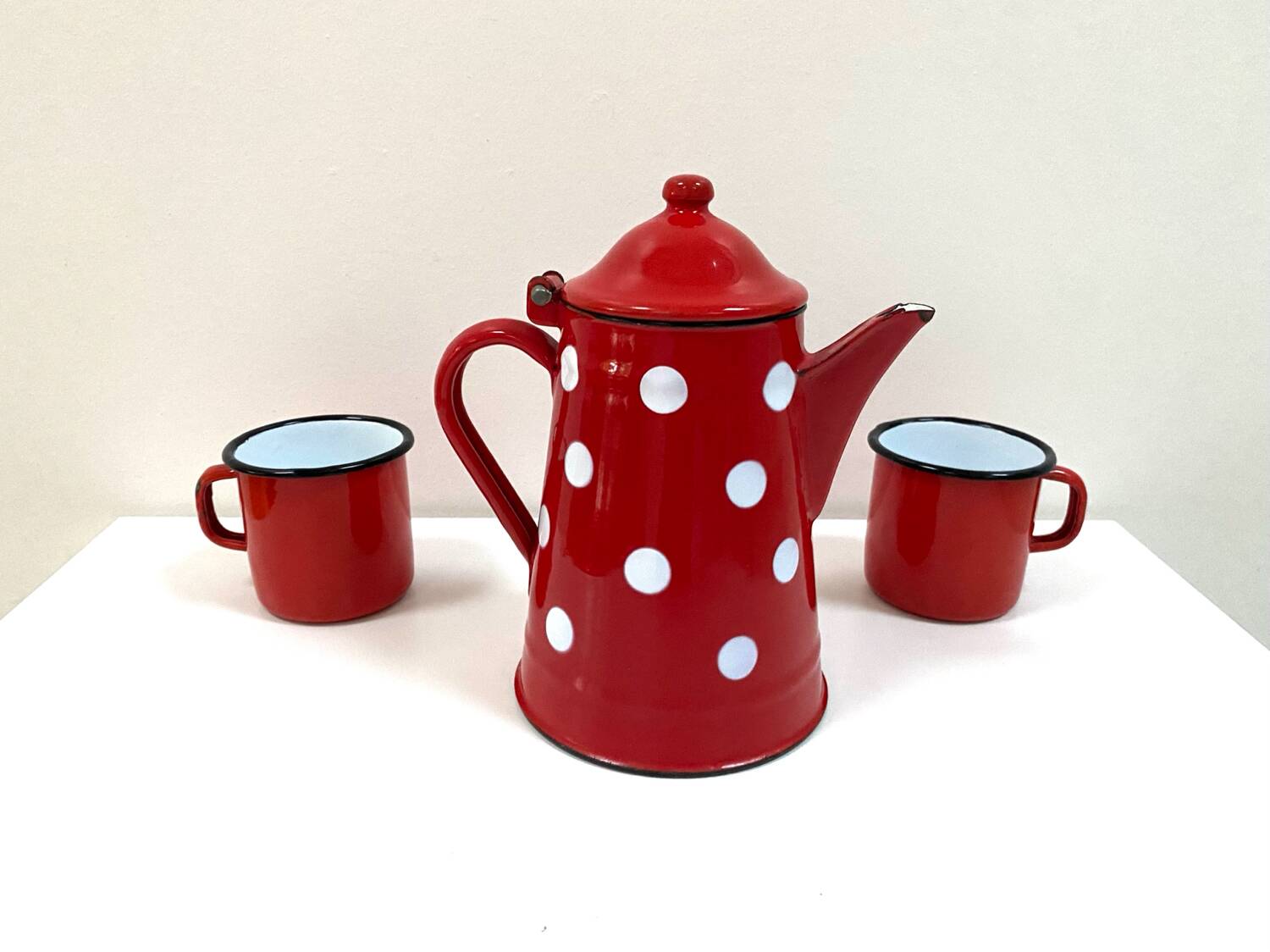 70s Polka Dot Enamel Coffee Pot - 1L