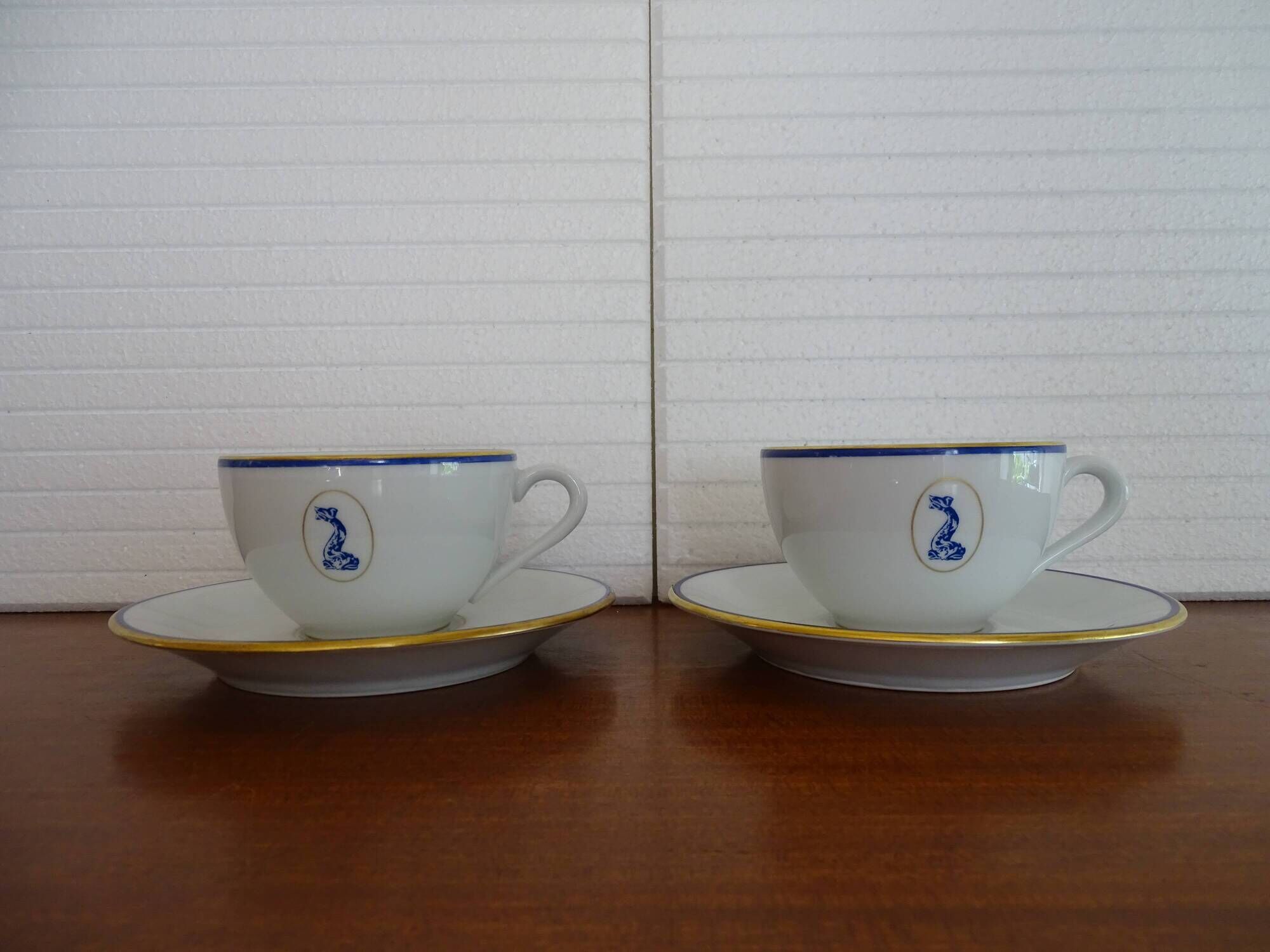 2 Bernardaud Limoges porcelain chocolate cups dolphin model - B & Cie