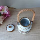 Old Great Mustard Pot with Ceramic Wicker Handle France