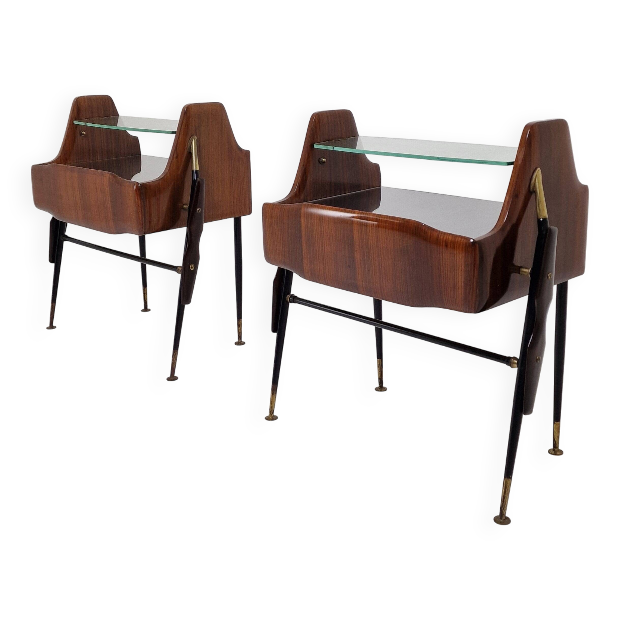 Ico Parisi Style Bedside Tables or Nightstands, Italy 1950's