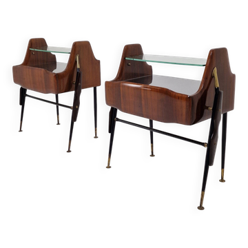 Ico Parisi Style Bedside Tables or Nightstands, Italy 1950's