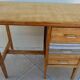 Bureau 3 tiroirs en bois et toile de lin –Totalement restauré