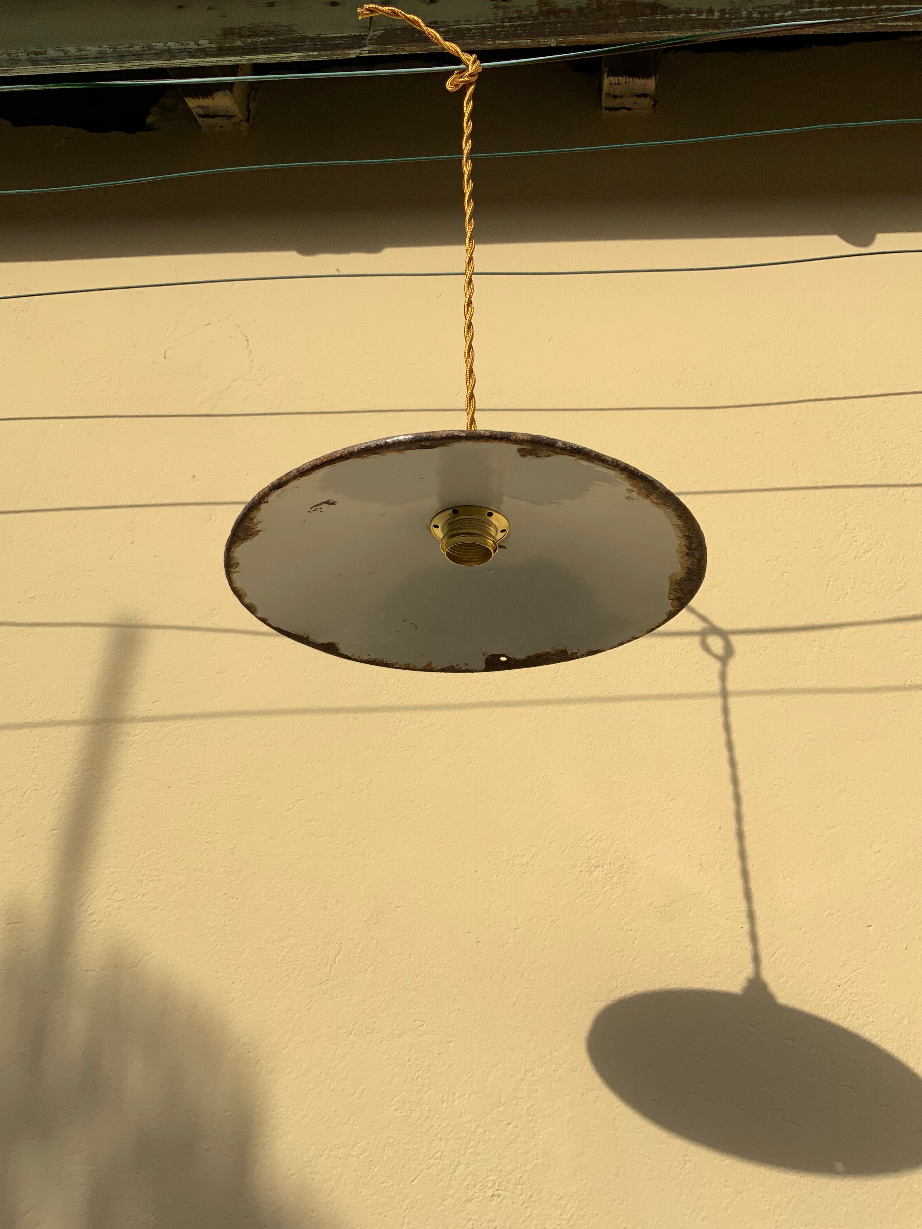 Vintage suspension green enamelled sheet white