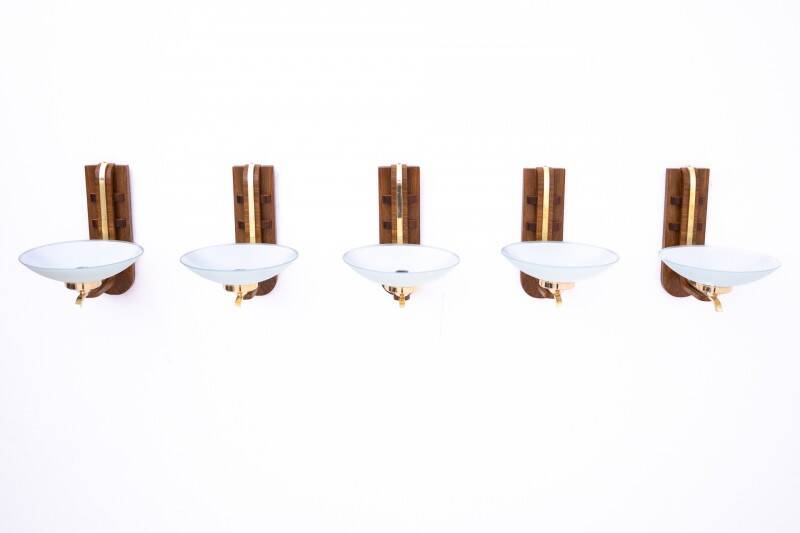 Set of five unique Art Deco wall lamps, Poland, 1950s.