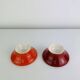 2 space age egg cups in orange and red ceramic, 70s