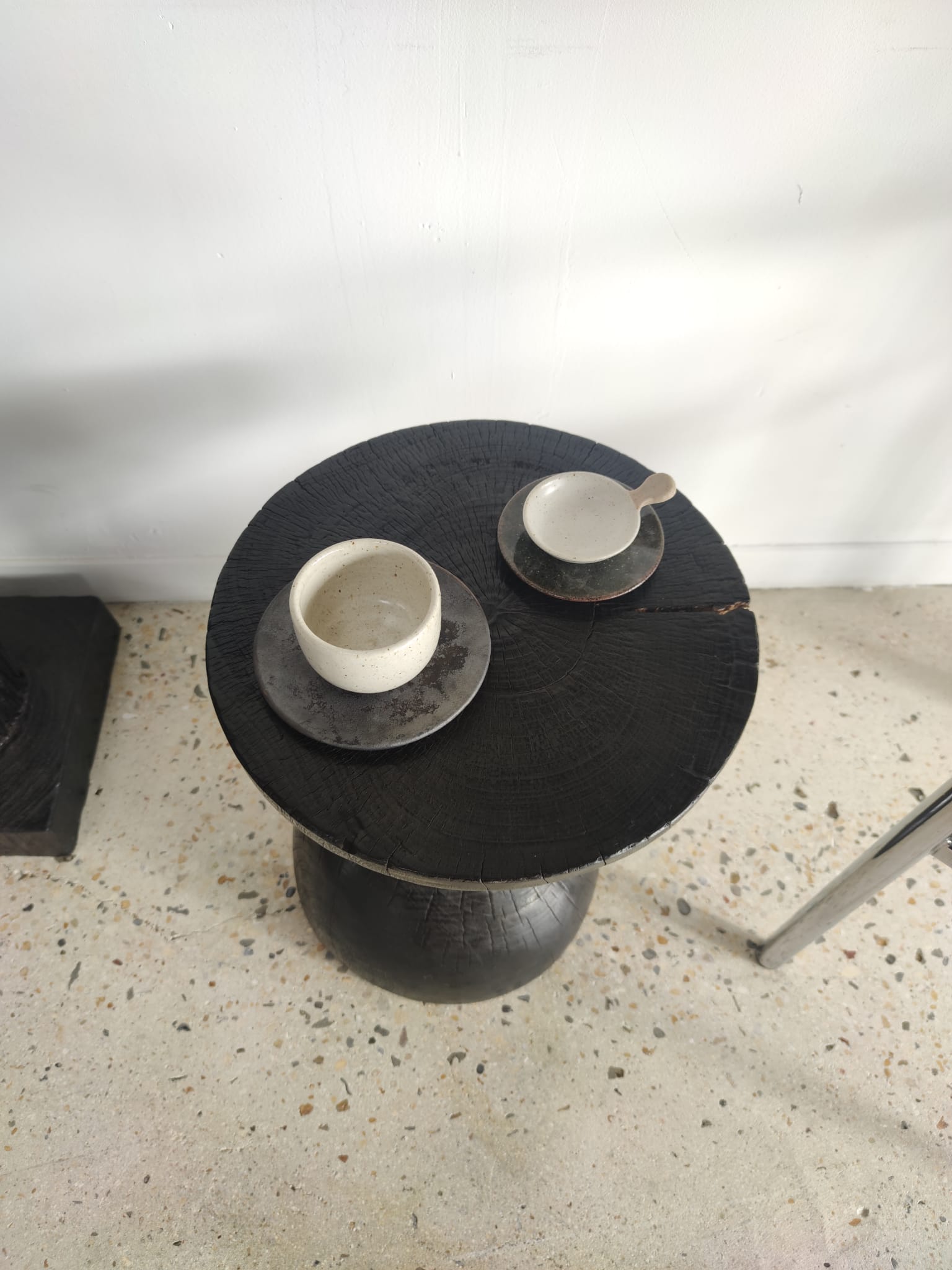 Sofa end in solid wood monoxyl organic shape black color