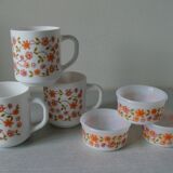 Set of 3 mugs and 3 ramekins Arcopal floral floral decoration from 1970/80