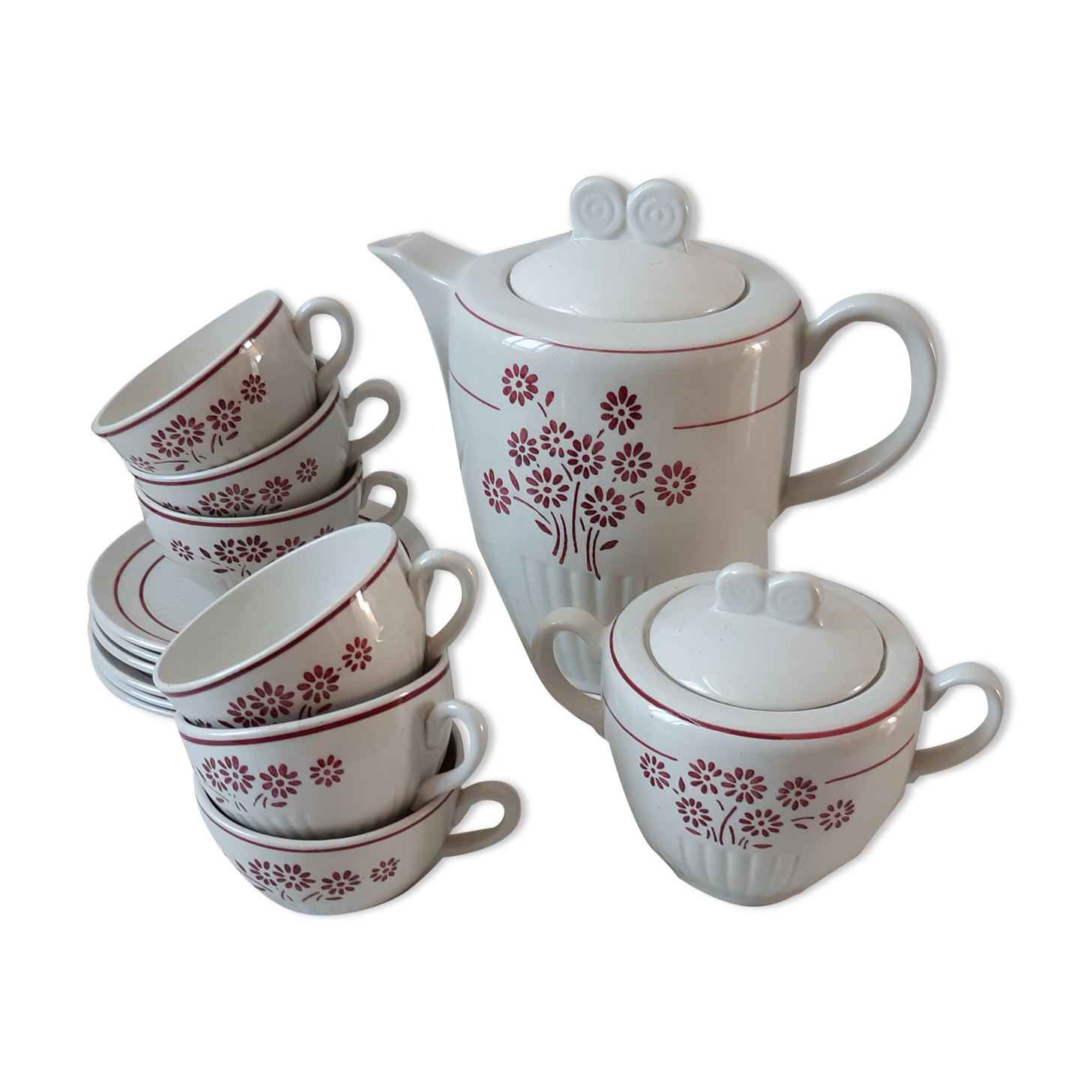 Coffee service KG Lunéville consisting of a coffee maker, 6 cups and a sugar bowl years 30-40