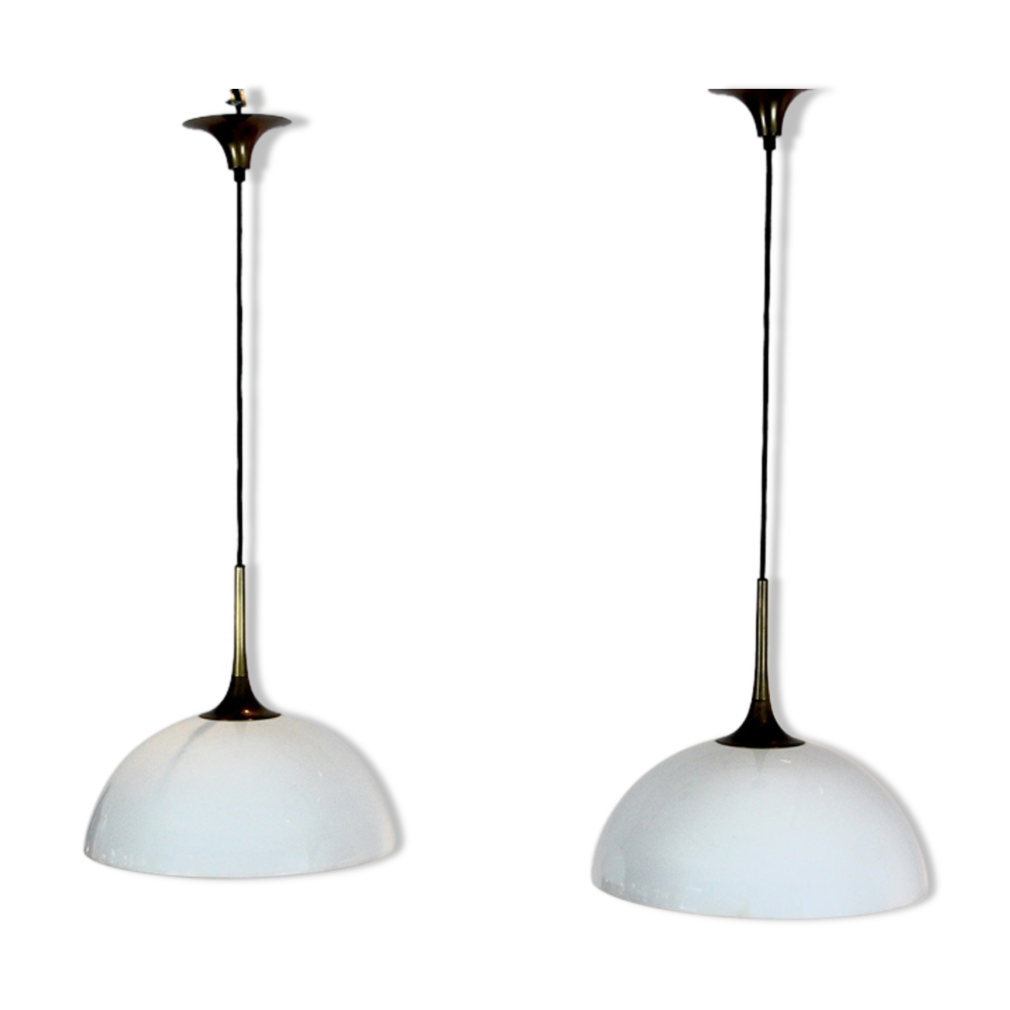 Pair of suspensions in brass and white opal glass by Florian Schulz